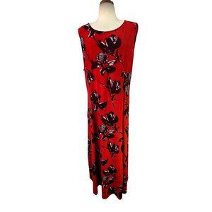 R&B Collection Sleeveless Jersie Knit Maxi Dress Sz 2XL Black Floral on Red
